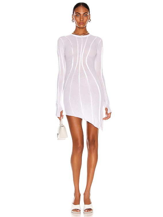 SAMI MIRO VINTAGE Asymmetric Baby Rib Mini Dress in White | FWRD