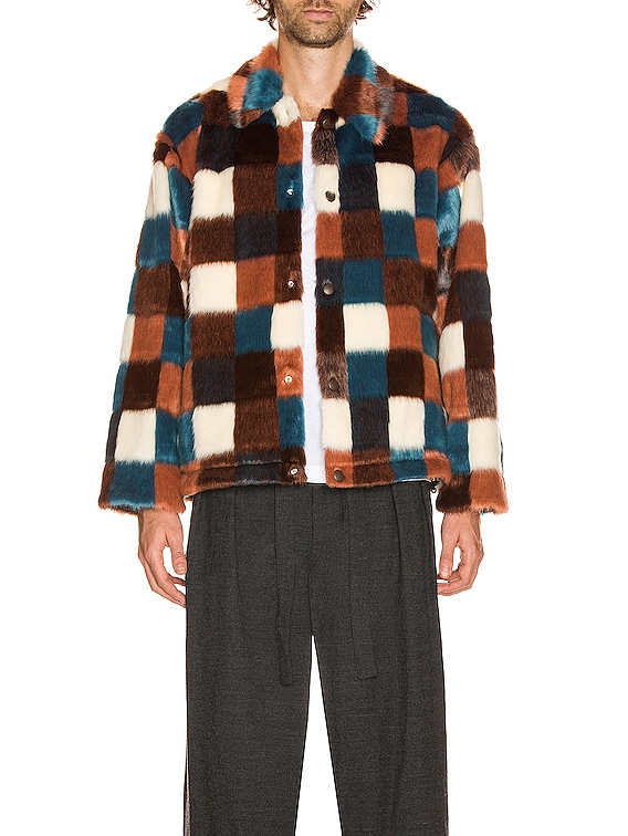 Sasquatchfabrix Faux Fur Jacket in Brown Check | FWRD