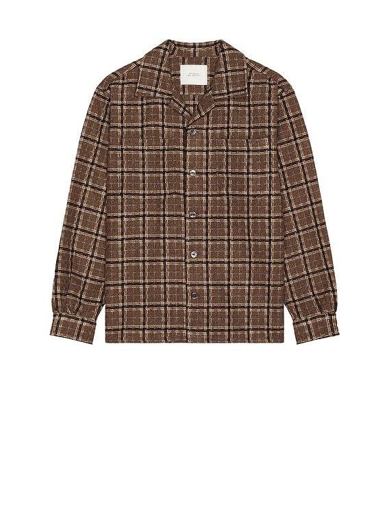 【schott】Open collar flannel check shirt SATURDAYS NYC Open Collar Flannel Check Shirt in Beige | FWRD