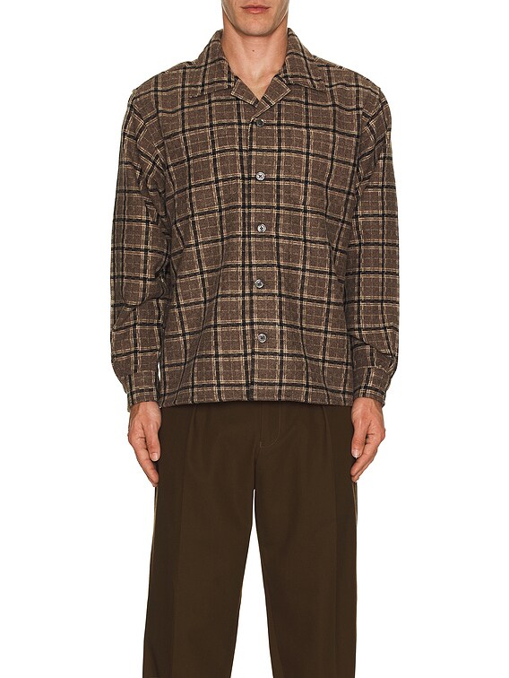 【schott】Open collar flannel check shirt SATURDAYS NYC Open Collar Flannel Check Shirt in Beige | FWRD