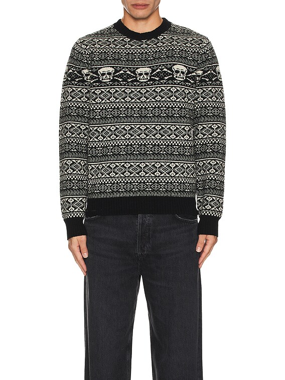 【schott】Skull ds knit Schott Fairisle Skull Sweater in Black | FWRD