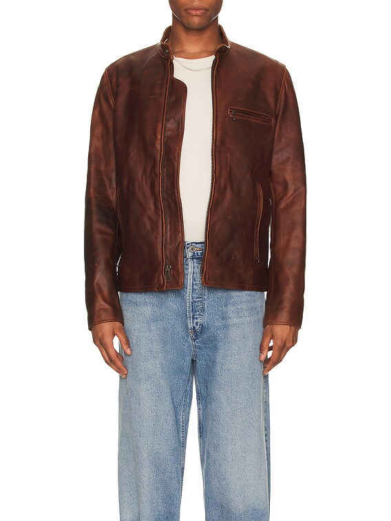 Schott NYC Cafe Racer Jacket in Brown | FWRD