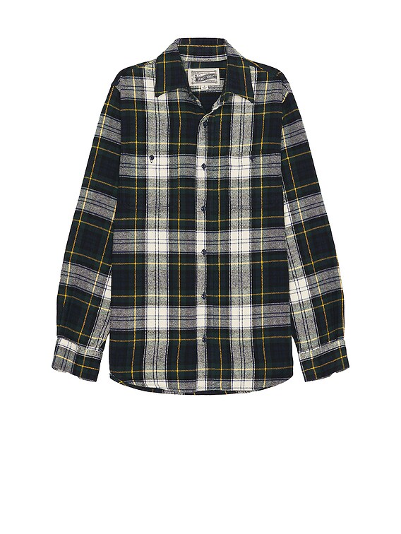 Schott Plaid Cotton Flannel Shirt in Off White & Navy | FWRD