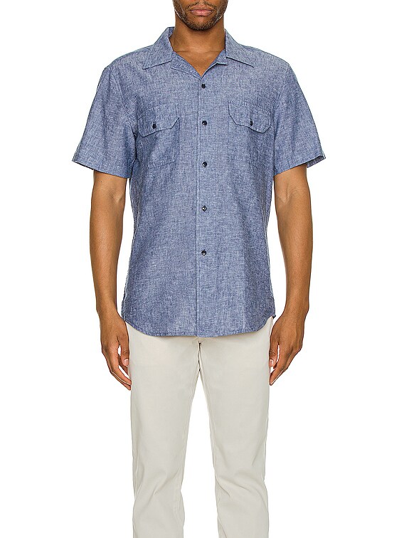 Schott Short Sleeve Chambray Work Shirt in Blue | FWRD