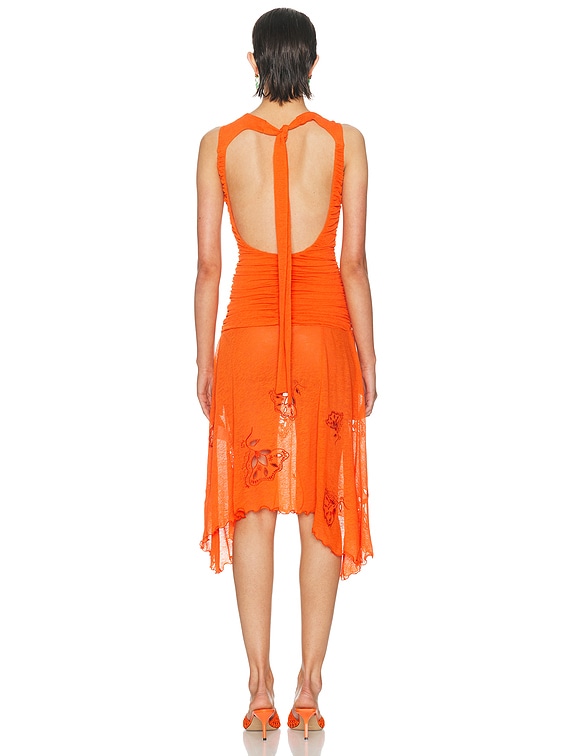 nsr orange dress NSR Mustard and Brown Floral Dress with Peep Twist Front