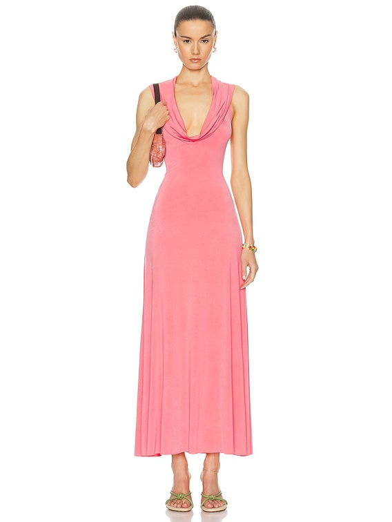 chinese dress ladies Coral Pink Frill Sleeve V-Neck Crochet Trim Open Back Detail Smocked  Gathered Waist Ruffle Trim Maxi Dress /2-2-2