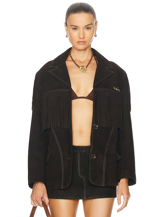 SIEDRES For FWRD Suede Fringe Jacket in Dark Brown | FWRD