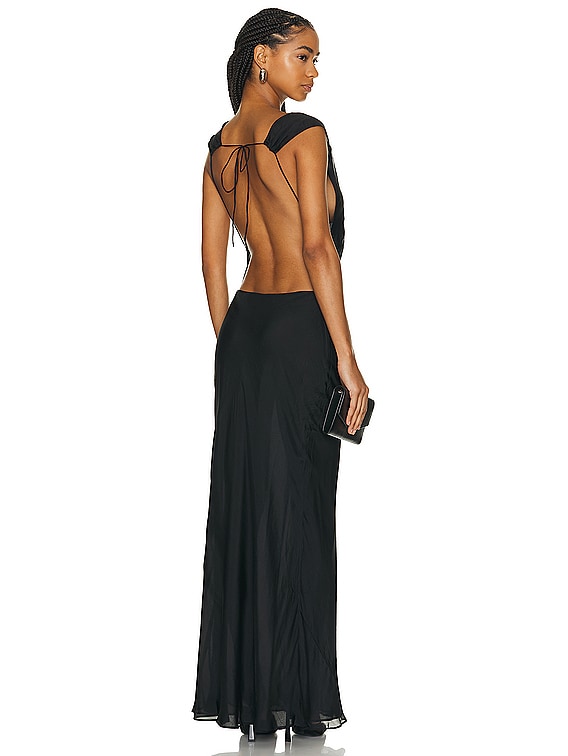 brown maxi formal dress Brown Satin Lace Maxi Dress  self-portrait-US