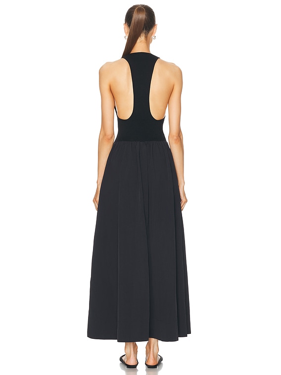 St. Agni Plunge Neck Dress in Black | FWRD