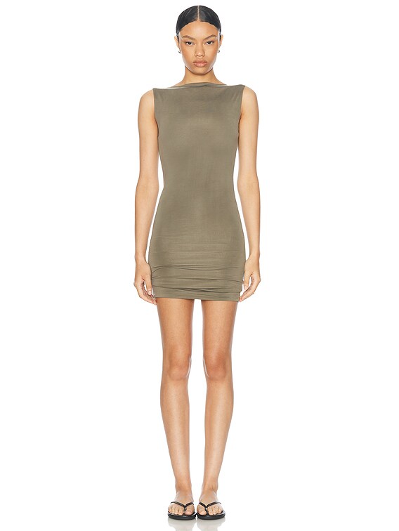 St. Agni Cupro Jersey Mini Dress in Smokey Olive | FWRD St. Agni Cupro Jersey Mini Dress in Smokey Olive | FWRD