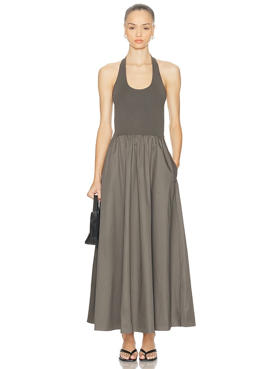 slim fit dress slacks Khaki Smudge Print Halter Neck Knot Skirt Midi Dress – AX Paris main image 1