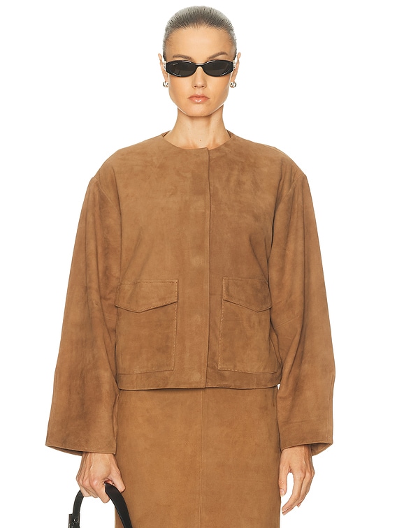 Suede Utility Cocoon Bomber Jacket