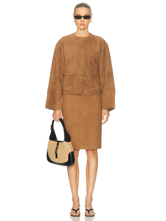 Suede Utility Cocoon Bomber Jacket