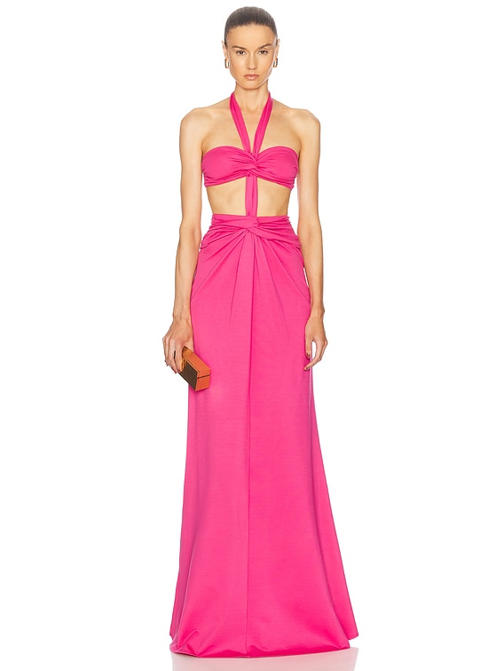 chinese dress ladies Pink Strapless Multi-Colored Floral Beaded Appliqu Long Dress