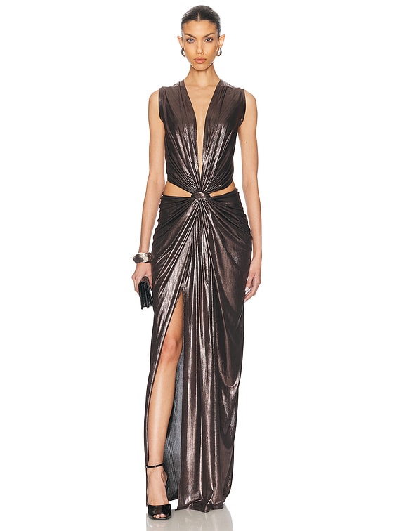 Sid Neigum Floor Length Knot Dress in Metallic Espresso | FWRD Sid Neigum Floor Length Knot Dress in Metallic Espresso | FWRD