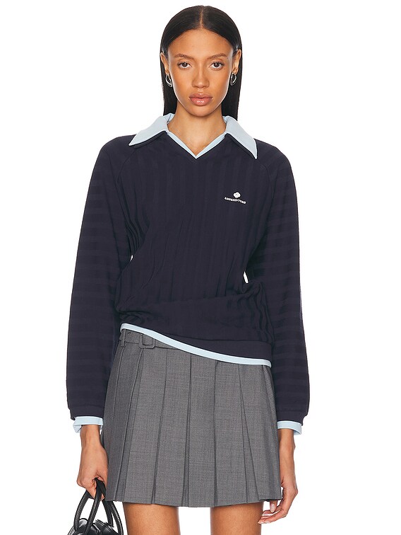 Shushu/Tong Striped Knitted Long Sleeve Sweatshirt in Navy Blue | FWRD
