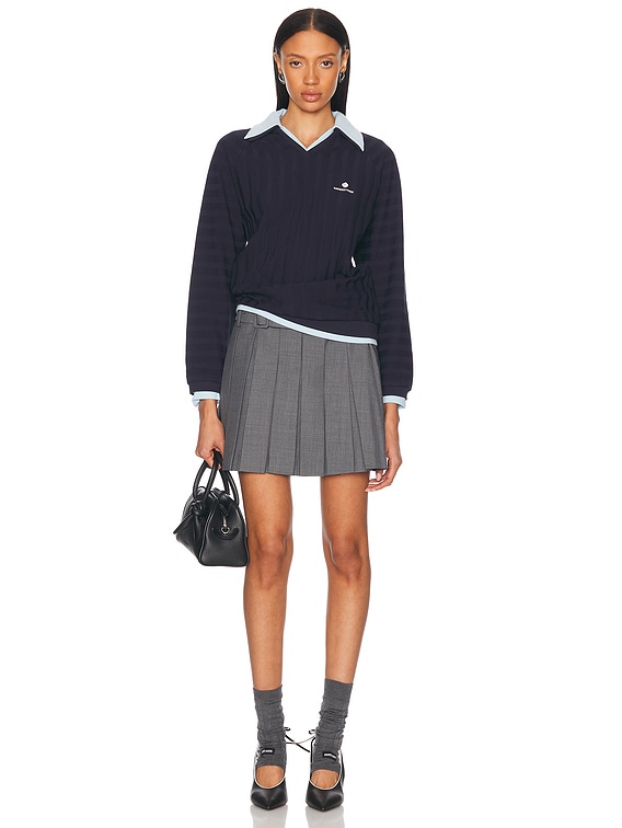 Shushu/Tong Striped Knitted Long Sleeve Sweatshirt in Navy Blue | FWRD