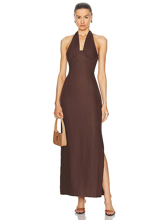 SIR. Affogato Halter Midi Dress in Chocolate | FWRD