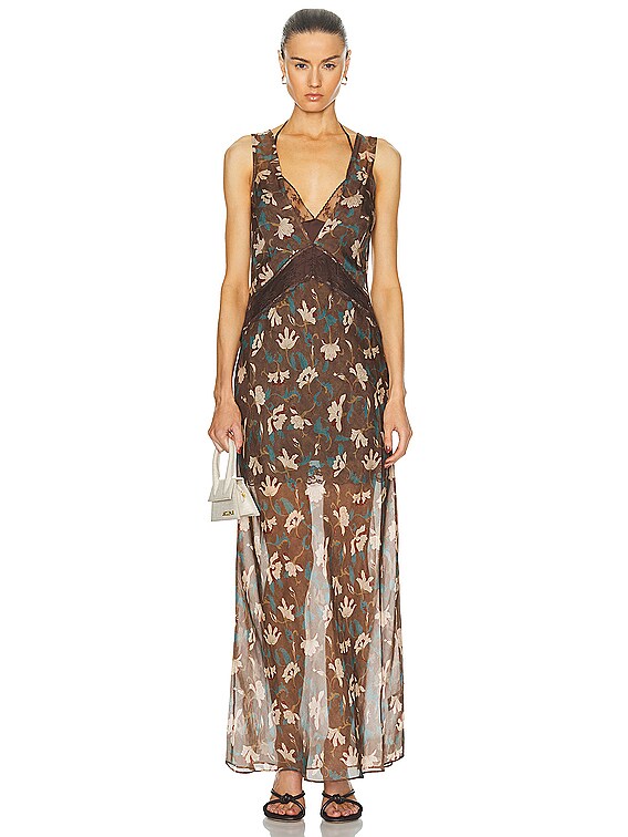 SIR. Avellino Lace Layered Dress in Chocolate Fiore Print | FWRD