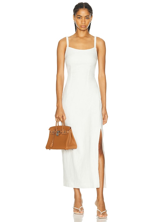 SIR. Primrose Ruched Midi Dress in Ivory | FWRD