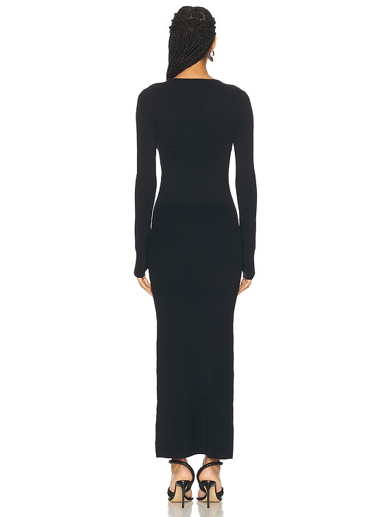 fitted lace wedding dress Helena Long Sleeve Ruched Maxi Dress - Black