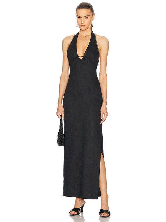SIR. Violet Halter Midi Dress in Black | FWRD