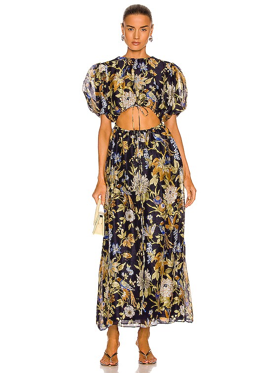 SIR. Lilian Puff Sleeve Midi Dress in Delia Print | FWRD