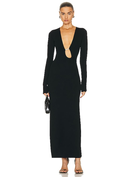 SIR. Kinetic Beaded Long Sleeve Midi Dress in Black | FWRD