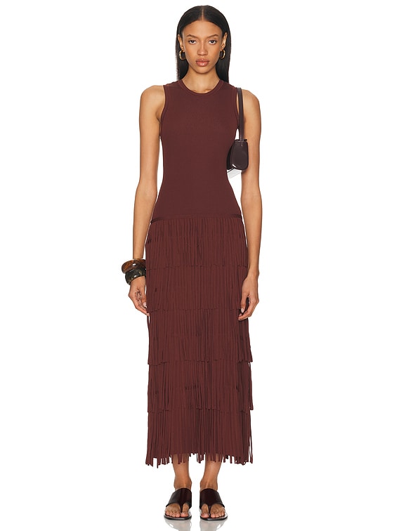 SIMONMILLER Za Za Sleevless Knit Fringe Dress in Choco Brown | FWRD