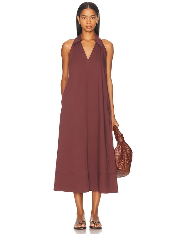SIMONMILLER Nava Poplin Midi Dress in Choco Brown | FWRD SIMONMILLER Nava Poplin Midi Dress in Choco Brown | FWRD