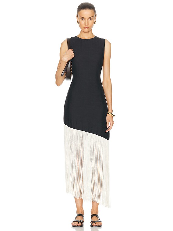 SIMONMILLER Casablanca Fringe Dress in Black & Seashell | FWRD