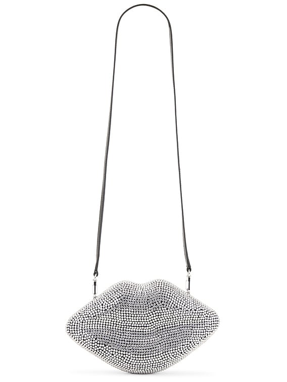 Crystal Lip Clutch in Black & Clear