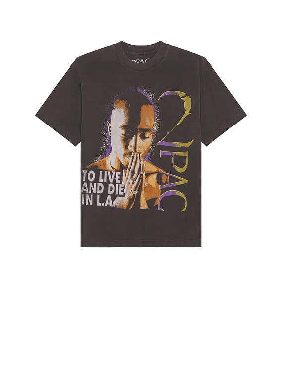 SIXTHREESEVEN 2pac To Live and Die in LA T-shirt in Washed Black