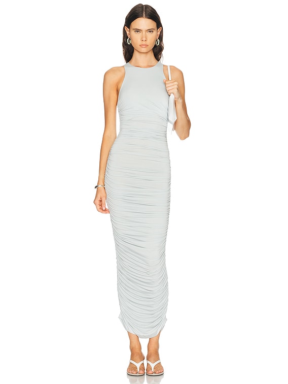 shine jersey long dress skims Cupro Ruched in Pearl Cupro jersey