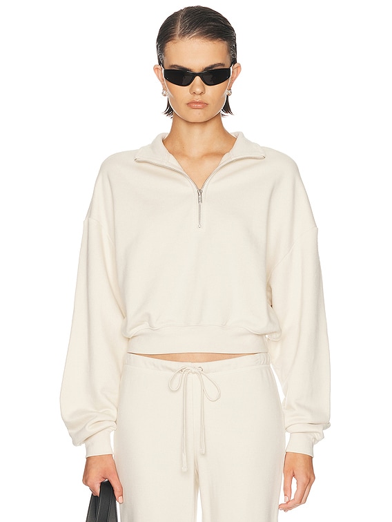 skm様 SKIMS Drapey French Terry Half Zip Pullover Sweatshirt in Buff | FWRD