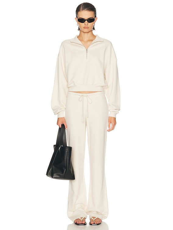 SKIMS Drapey French Terry Half Zip Pullover Sweatshirt in Buff | FWRD