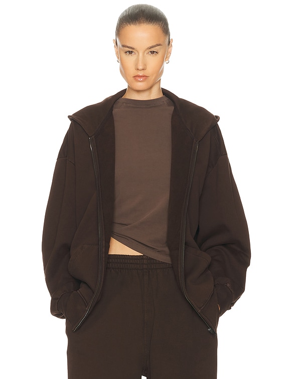 SKIMS Boyfriend Fleece Boxy Zip-Up Hoodie in Espresso | FWRD