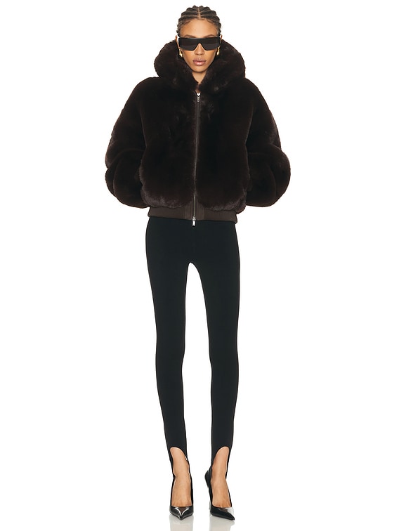 SKIMS Ski Faux Fur Shrunken Zip Up Jacket in Espresso | FWRD