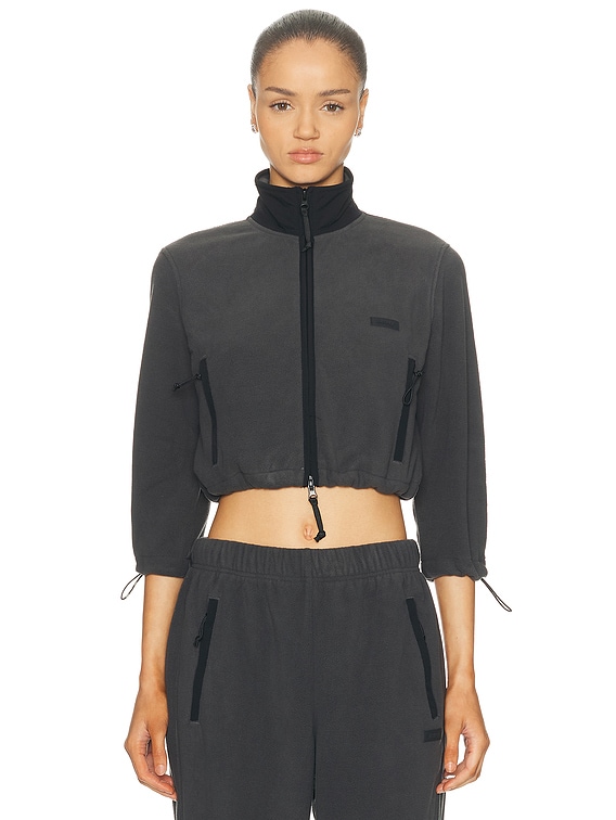 SKIMS Fleece Lounge Shrunken Zip Up Jacket in Ash Contrast | FWRD