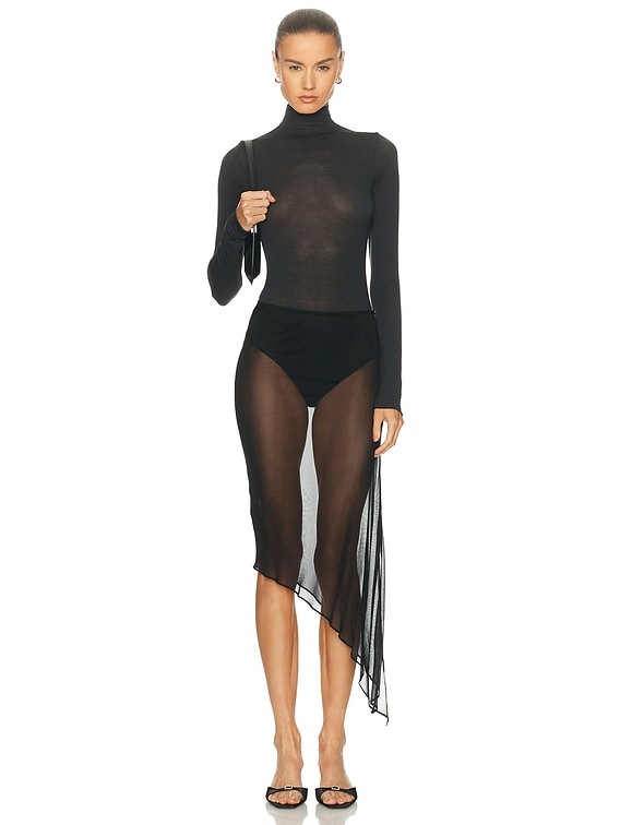 SKIMS Sheer Cashmere Long Sleeve Turtleneck Bodysuit in Onyx | FWRD
