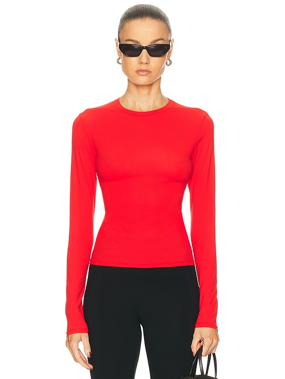 SKIMS Fits Everybody Long Sleeve T-Shirt in Cherry | FWRD SKIMS Fits Everybody Long Sleeve T-Shirt in Cherry | FWRD