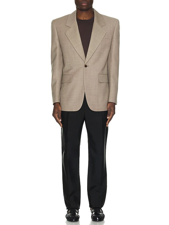 YSL サマーウールジャケット VESTE SUE CAVIAR 1506 774995 Saint Laurent Veste Sue in Taupe Beige | FWRD