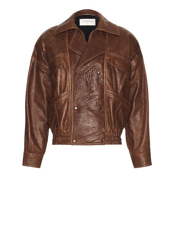 Saint Laurent Leather Jacket in Marron Terracotta | FWRD
