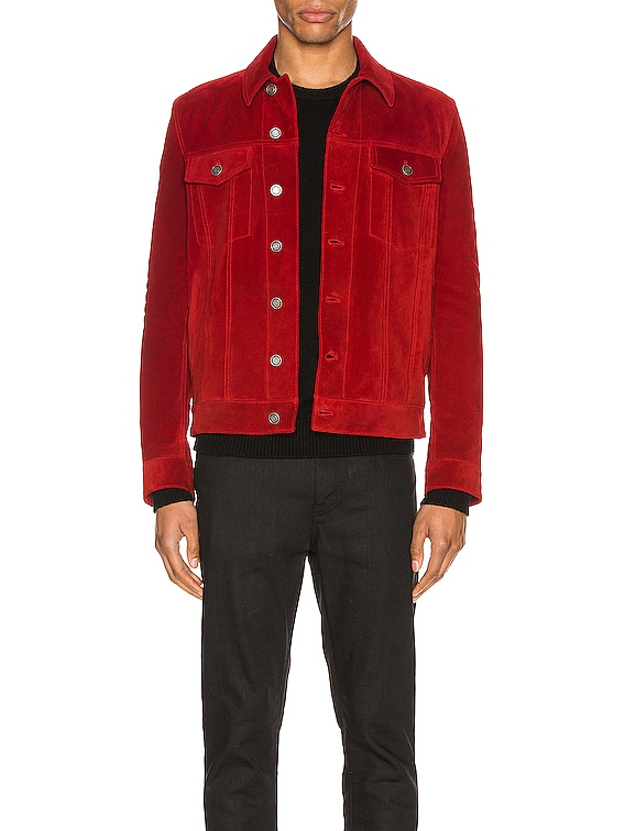 dark red denim jacket