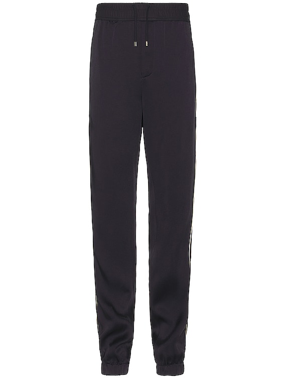 【送料&関税込】Saint Laurent Satin Joggers Saint Laurent Satin Detail Piping Sweatpants in Marine Force