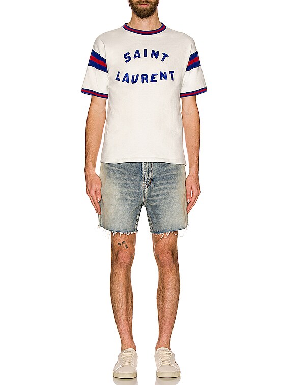 Saint Laurent Sport Vintage T-Shirt in Dirty Ecru & Bleu | FWRD