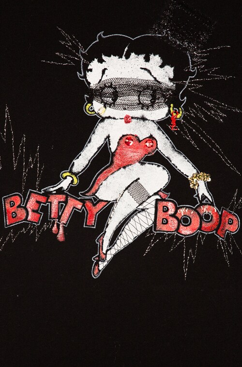SAINT LAURENT ベティ・ブープ Tシャツ　XL Saint Laurent Betty Boop Embroidered Tee in Black | FWRD