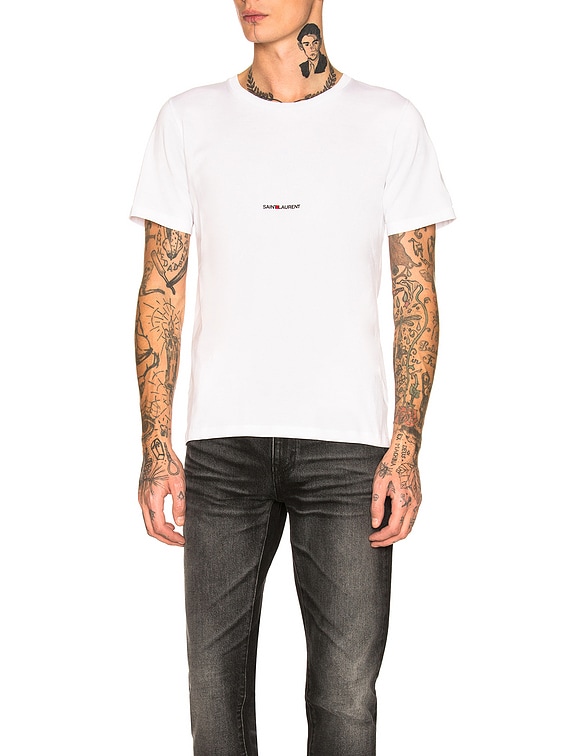 Saint Laurent Logo Tee in White | FWRD