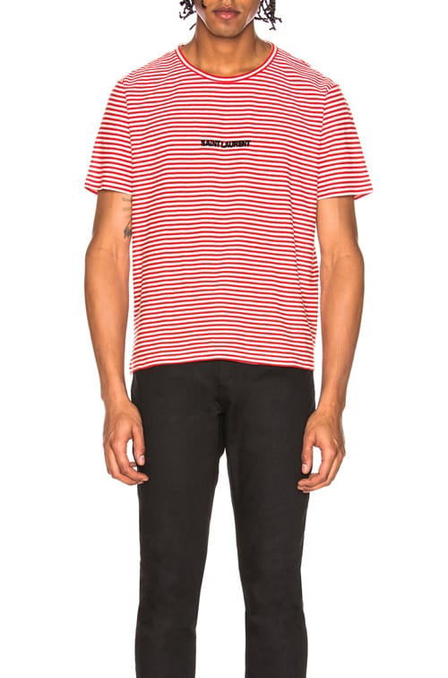 Saint laurent red striped best sale t shirt