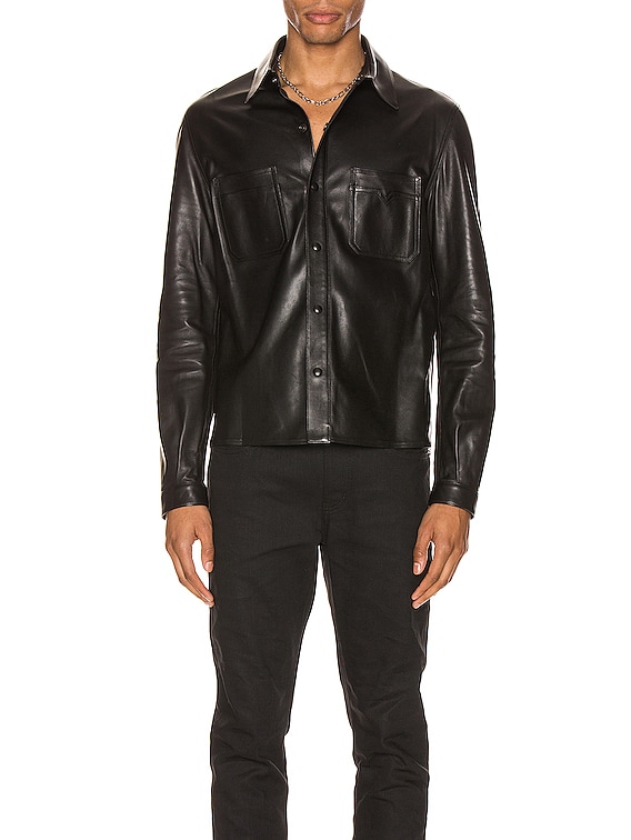 トップス Saint Laurent leather Stand Shirt Black Saint Laurent Leather Shirt in Black | FWRD